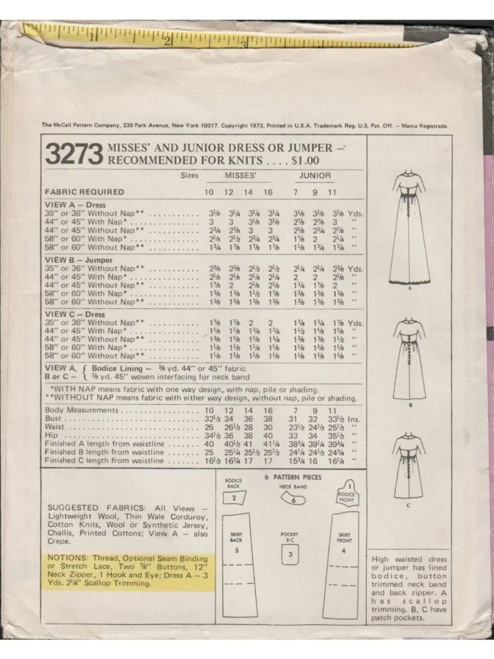 McCall's 3273 Easy Boho Empire Waist Festival Dress 1970s Pattern Size 12 Uncut